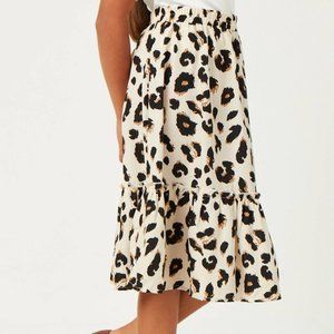 Girls Leopard Cheetah Pull On Elastic Waist Ruffle Midi Skirt - FINAL CLEARANCE